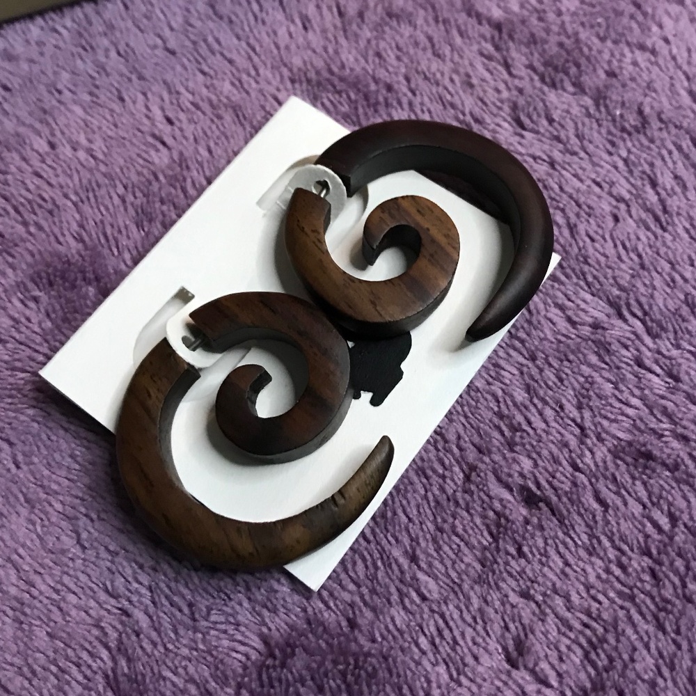 Wooden Spiral  Earrings - Faux Gages